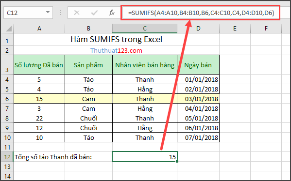 Hàm SUMIFS trong Excel - Cách sử dụng hàm SUMIFS và ví dụ cụ thể