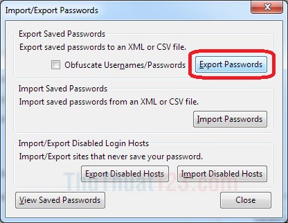 Chọn Export Passwords