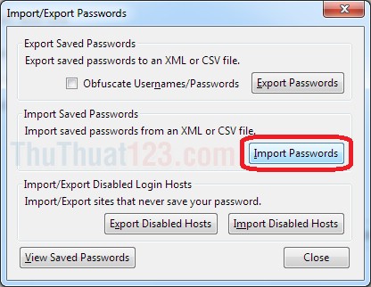 Lựa chọn Import Passwords