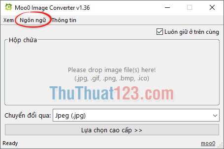 Chọn ngôn ngữ cho phần mềm chuyển đổi định dạng ảnh Moo0 Image Converter