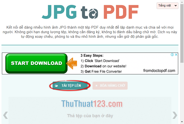 Tải bức ảnh lên JPG to PDF
