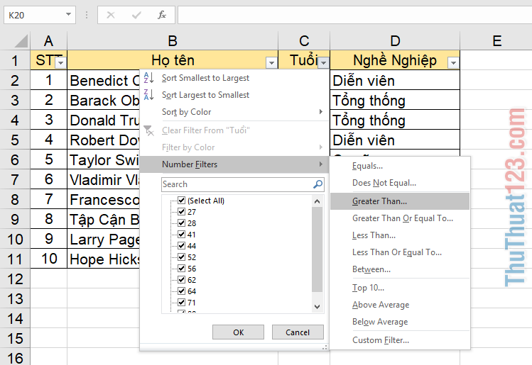 Hướng dẫn cách lọc (filter) dữ liệu trong Excel