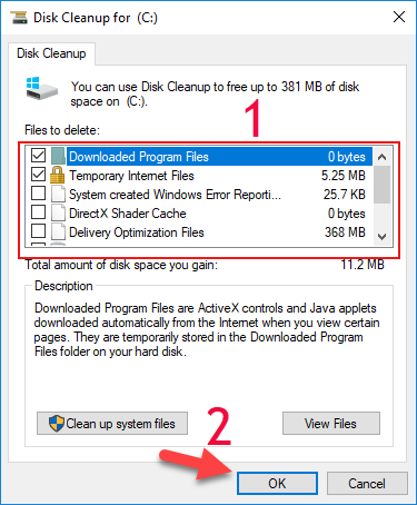 Disk cleanup for c