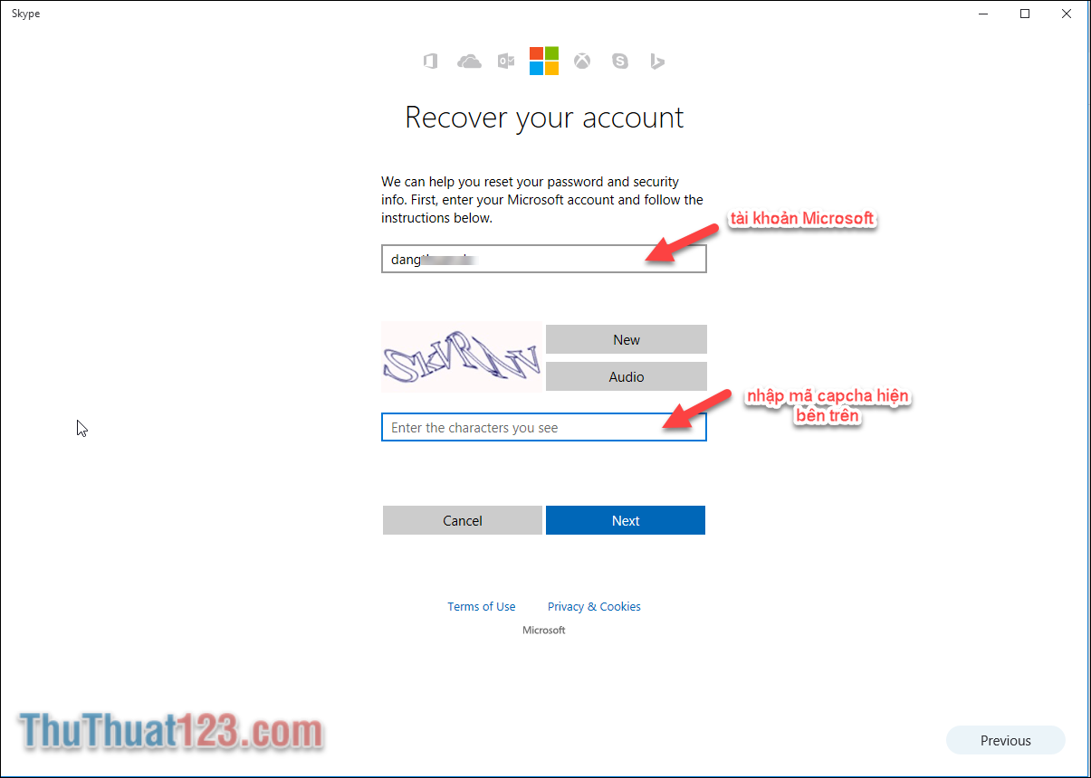 Bước 3 Các bạn nhập nhập tài khoản Microsoft
