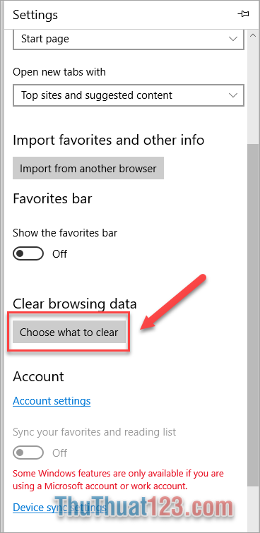 Bước 2 Bên trong Settings các bạn kéo xuống 1 chút tìm tới Clear browsing data và lựa chọn Choose what to clear