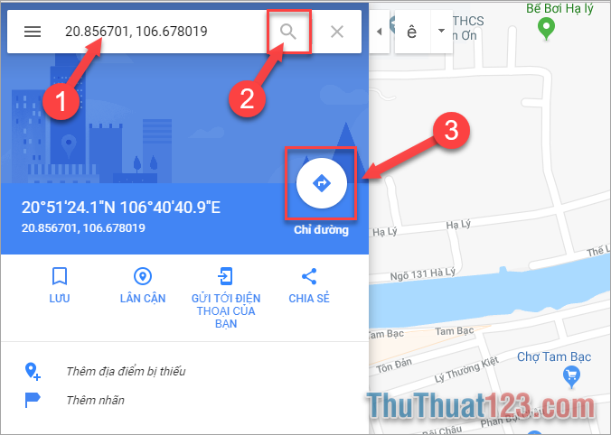 Cách xác định địa điểm bằng tọa độ cho trước trên Google Maps