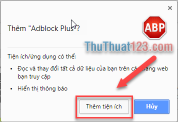 Một cửa sổ nhỏ sẽ hiện ra để các bạn xác nhận việc thêm Adblock Plucs sau đó