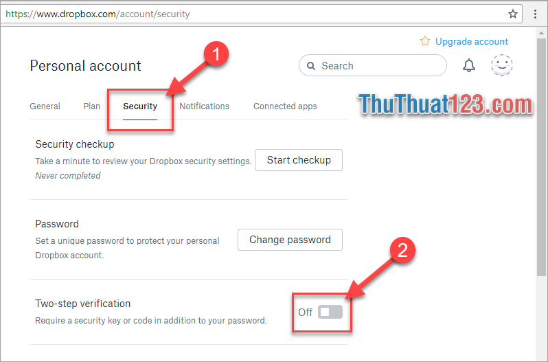 Bước 2 Trong mục Personal account các bạn nhấn chọn Security