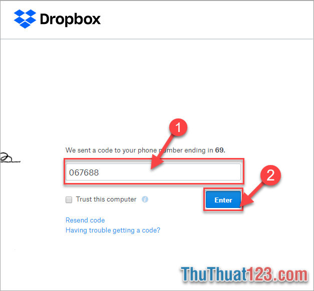 Và bây giờ mỗi lần đăng nhập vào Dropbox các bạn sẽ cần nhập thêm 1 mã bảo mật được gửi tới số điện thoại các bạn đăng kí phía trên