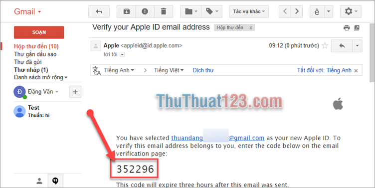 Bước 7 Các bạn mở tài khoản email bạn dùng đăng kí ID Apple để lấy mã xác nhận