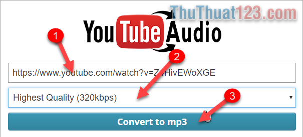 Tiếp theo các bạn dán đường link video trên Youtube mà bạn muốn chuyển sang mp3 vào mục Youtube URL