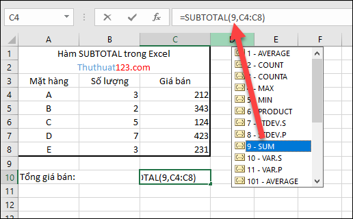 Hàm SUBTOTAL trong Excel - Cách sử dụng hàm SUBTOTAL và ví dụ cụ thể