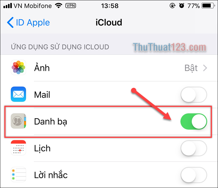 Cách sao lưu và backup danh bạ trên iPhone bằng iCloud 2