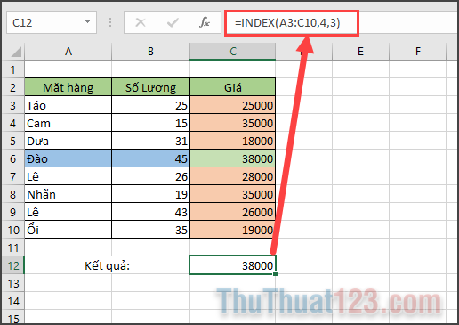 Hàm INDEX trong Excel - Cách sử dụng hàm INDEX và ví dụ cụ thể