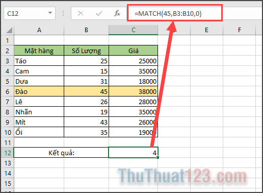 Hàm MATCH trong Excel - Cách sử dụng hàm MATCH và ví dụ cụ thể