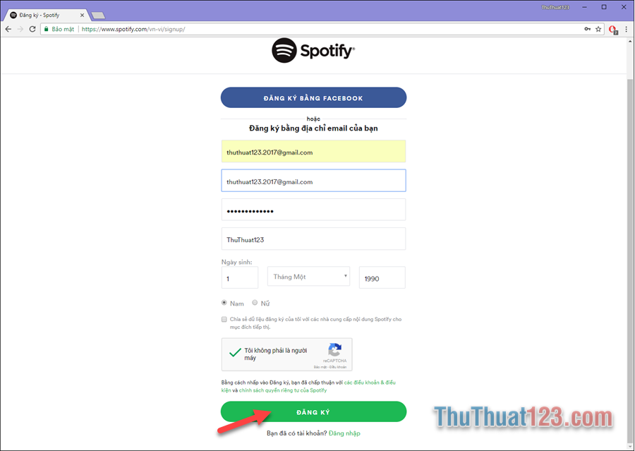 1 đăng ký tài khoản Spotify