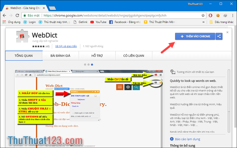 Cách tra từ điển trên trình duyệt Google Chrome